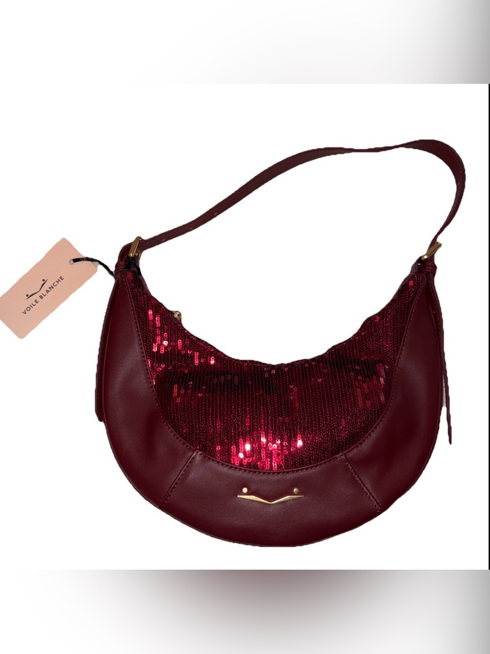 NWT VOILE BLANCHE CLUB Bordeaux Sequins Shoulder Bag - Picture 2 of 8